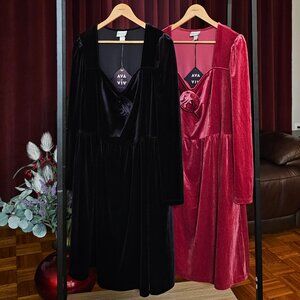 AVA&VIV A-LINE DRESS BURGUNDY & BLACK VELVET (BUNDLES)